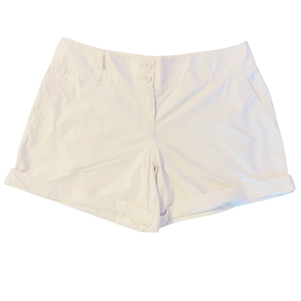 272 | New York & Company Women 12 Cotton Cuffed Chino Shorts Cream